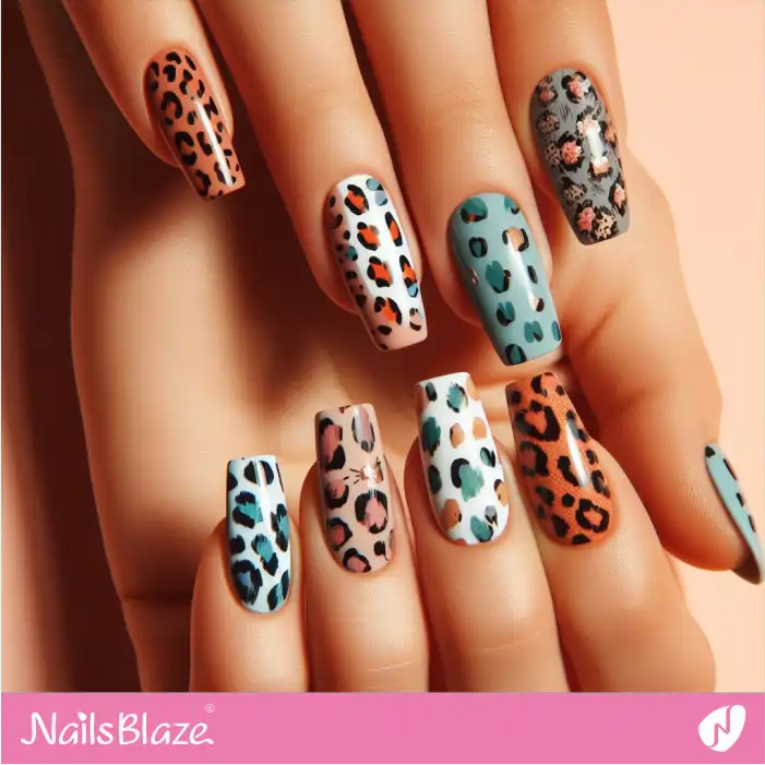 Long Colorful Leopard Print Nails | Animal Print Nails - NB2559